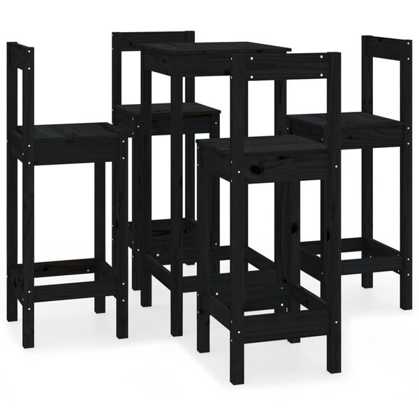 vidaXL 5-tlg. Bar-Set Schwarz Massivholz Kiefer