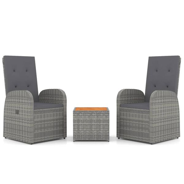 vidaXL 3-tlg. Garten-Lounge-Set Grau Poly Rattan & Massivholz Akazie