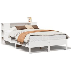 vidaXL Massivholzbett mit Regal ohne Matratze Wei&szlig; 140x190 cm Kiefer