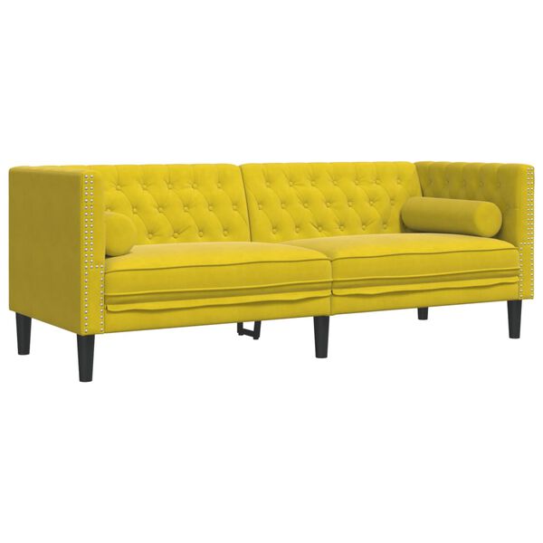 vidaXL Chesterfield-Sofa mit Nackenrollen 3-Sitzer Gelb Samt