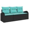 vidaXL Garten-Sofa-Set 3 pcs Schwarz und T&uuml;rkis Poly Rattan