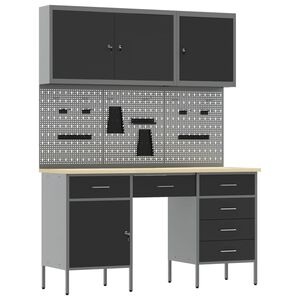 vidaXL Werkbank mit Speicher 8 stk. Schwarz Ingenieure Holz und Stahl