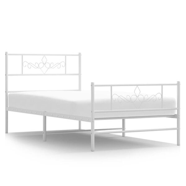 vidaXL Bettgestell mit Kopf- und Fu&szlig;teil Metall Wei&szlig; 90x190 cm