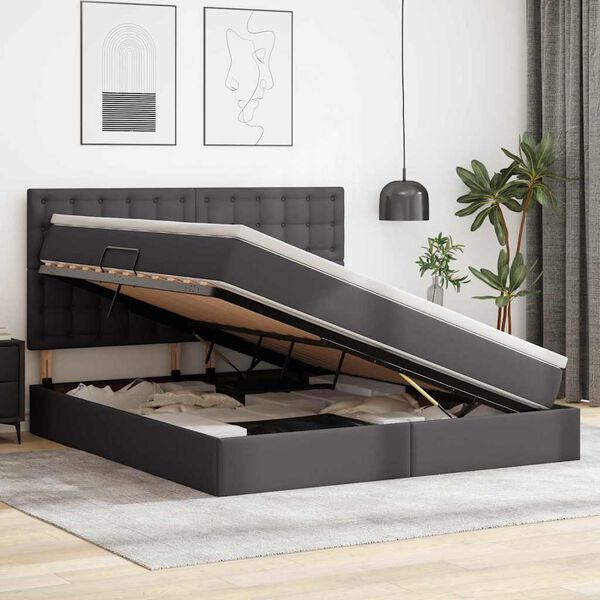 vidaXL Bett mit Stauraum und LED mit LED Grau 180 x 200 cm Kunstleder