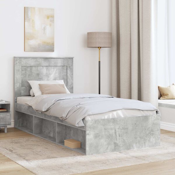 vidaXL Bettrahmen Beton Grau 75 x 190 cm Massives Kiefernholz