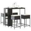 vidaXL 5-tlg. Gartenbar-Set mit Kissen Schwarz Poly Rattan