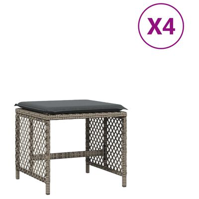 vidaXL Gartenhocker mit Kissen 4 Stk. Grau 41x41x36 cm Poly Rattan