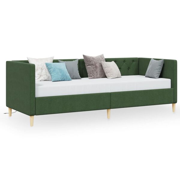 vidaXL Tagesbett mit Matratze USB Dunkelgr&uuml;n Stoff 90x200 cm