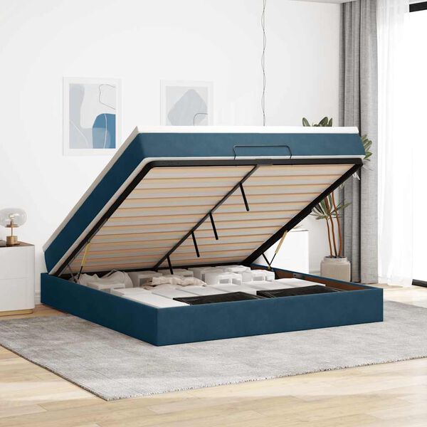 vidaXL Ottoman-Bett mit Matratze Dunkelblau 180x200 cm Samt