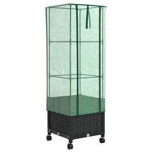 vidaXL Gartenplanter mit Gew&auml;chshausabdeckung und R&auml;dern Schwarz PP