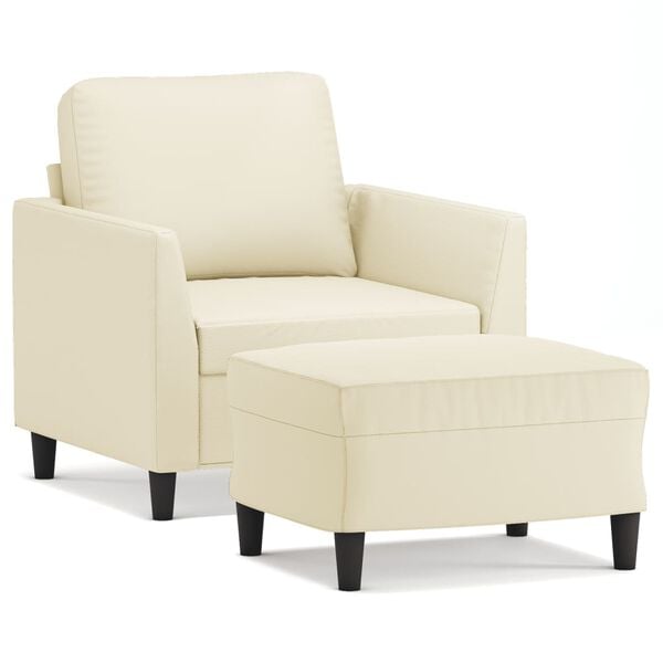 vidaXL Sessel mit Hocker Creme 60 cm Kunstleder