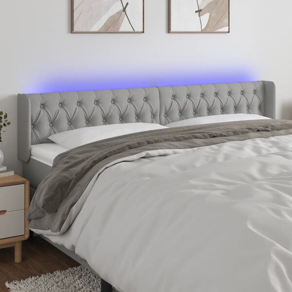 vidaXL LED Kopfteil Hellgrau 203x16x78/88 cm Stoff