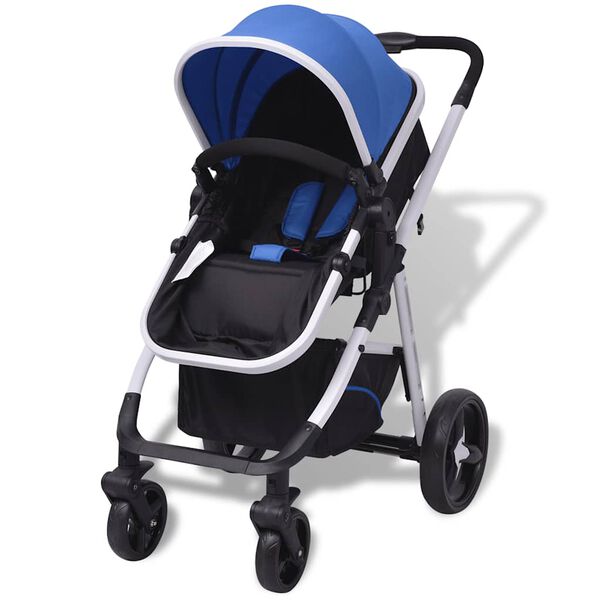 vidaXL 3-in-1 Kinderwagen Aluminium Blau und Schwarz