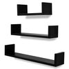 3-tlg. Wandregal-Set U-Form f&uuml;r B&uuml;cher DVD MDF Schwarz