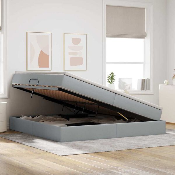 vidaXL Aufbewahrungsbett mit Matratze Hellgrau 200 x 200 cm Polyester