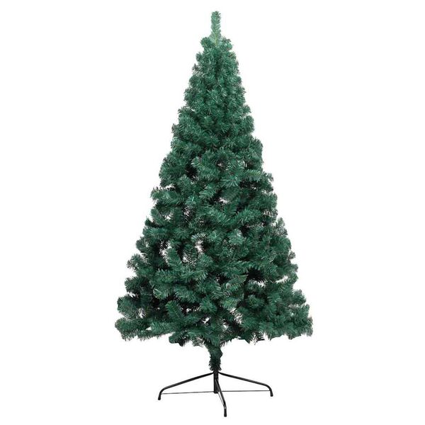 vidaXL K&uuml;nstlicher Halb-Weihnachtsbaum Beleuchtung Kugeln Gr&uuml;n 120 cm