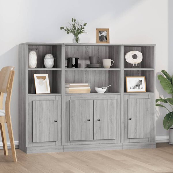 vidaXL Highboards 3 Stk. Grau Sonoma Holzwerkstoff