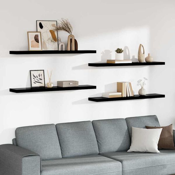 vidaXL Schweberegale 4 Stk. Hochglanz-Schwarz 120x23,5x3,8 cm MDF