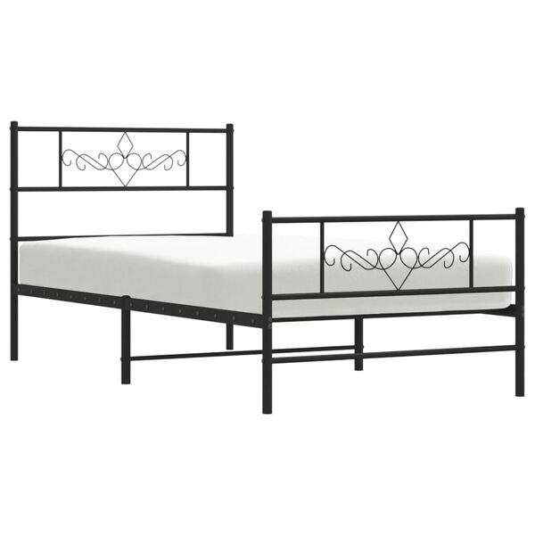 vidaXL Bettgestell mit Kopf- und Fu&szlig;teil Metall Schwarz 90x200 cm