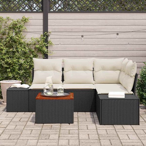 vidaXL Gartensofa-set mit Kissen 5 pcs Schwarz Poly-Rattan