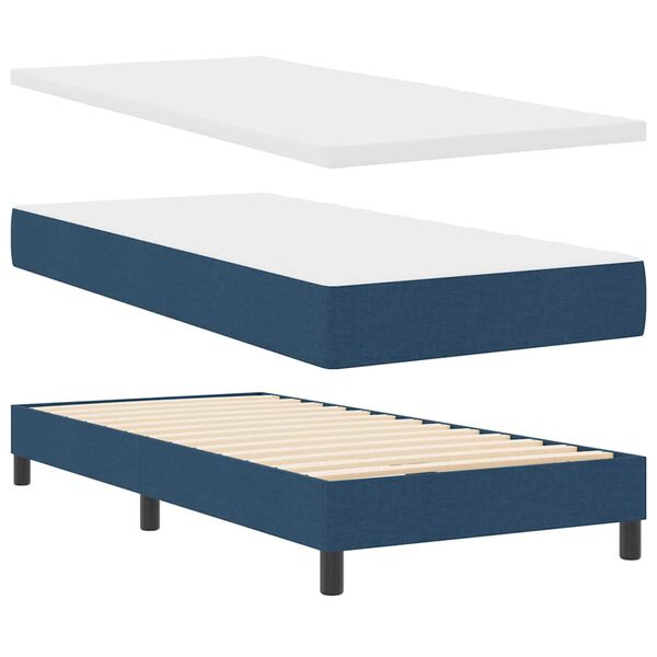 vidaXL Boxspringbett mit Matratze mit Kopfteil Blau 190 x 90 cm Stoff