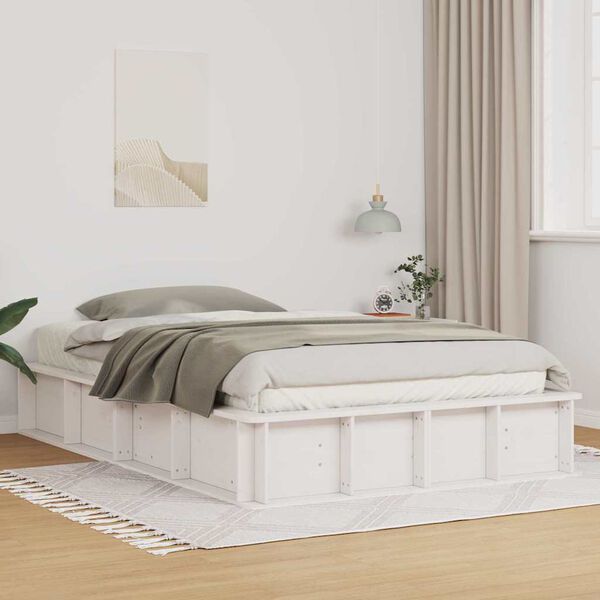 vidaXL Bettrahmen Wei&szlig; 140 x 190 cm Massives Kiefernholz
