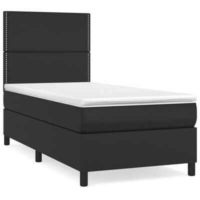 vidaXL Boxspringbett mit Matratze Schwarz 90x200 cm Kunstleder