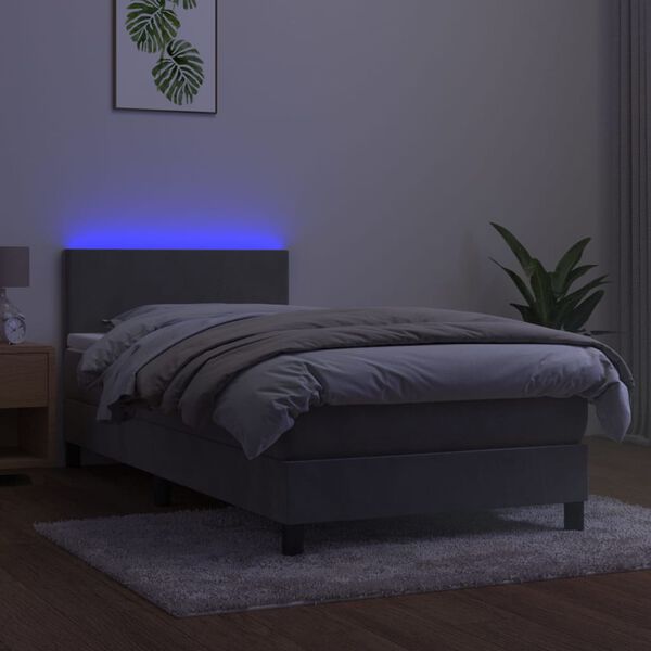 vidaXL Boxspringbett mit Matratze & LED Hellgrau 90x200 cm Samt