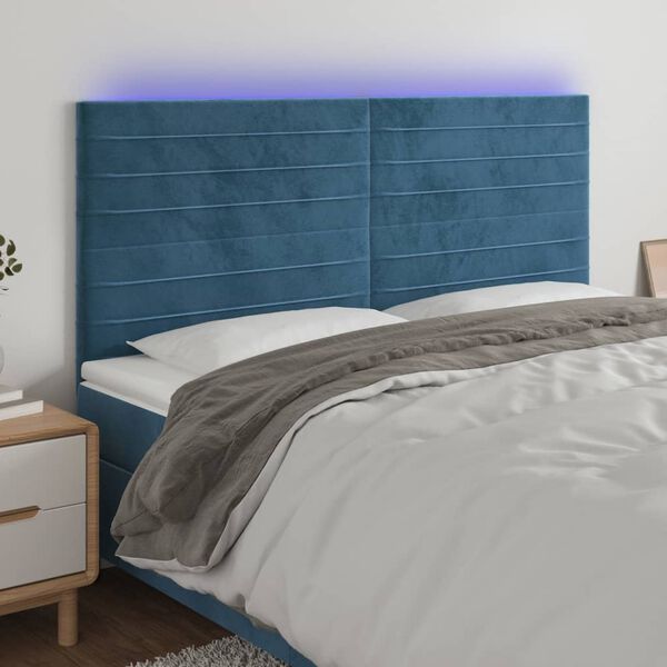 vidaXL LED Kopfteil Dunkelblau 180x5x118/128 cm Samt