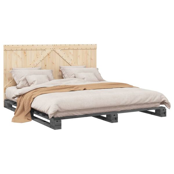 vidaXL Massivholzbett mit Kopfteil Grau 200x200 cm Kiefer