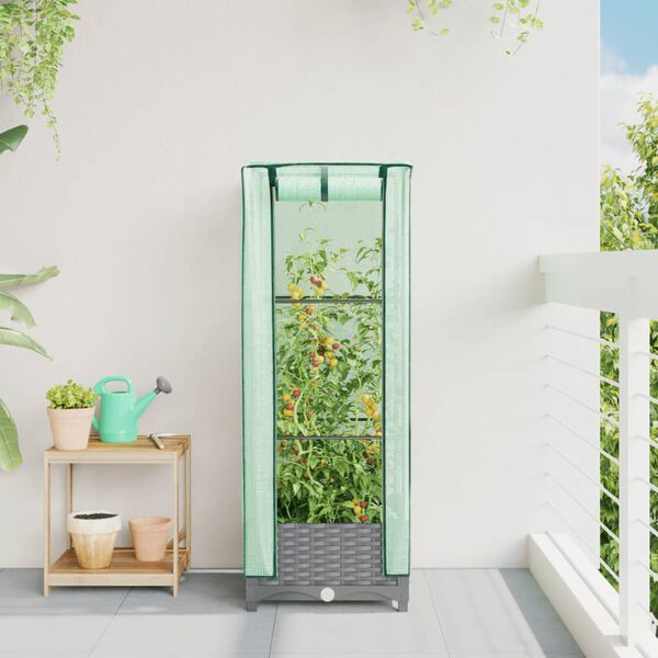 vidaXL Hochbeet mit Gew&auml;chshaus-Aufsatz Rattan-Optik 40x40x123 cm