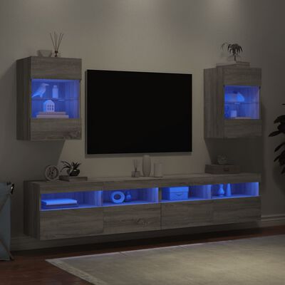 vidaXL TV-Wandschränke mit LED-Leuchten 2 Stk. Grau Sonoma