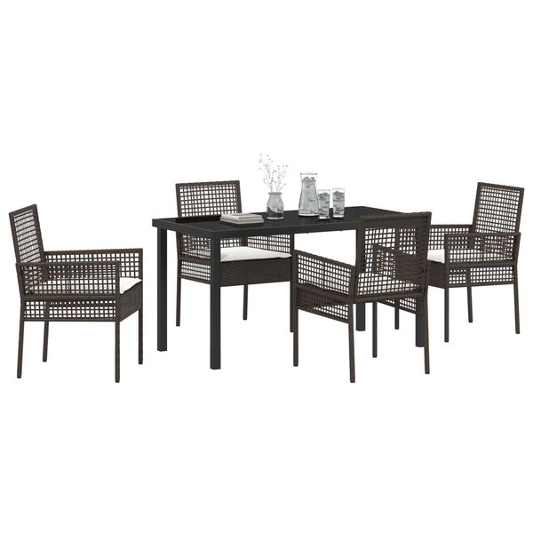 vidaXL Garten Essgruppe mit Kissen 5 pcs Braun Poly-Rattan