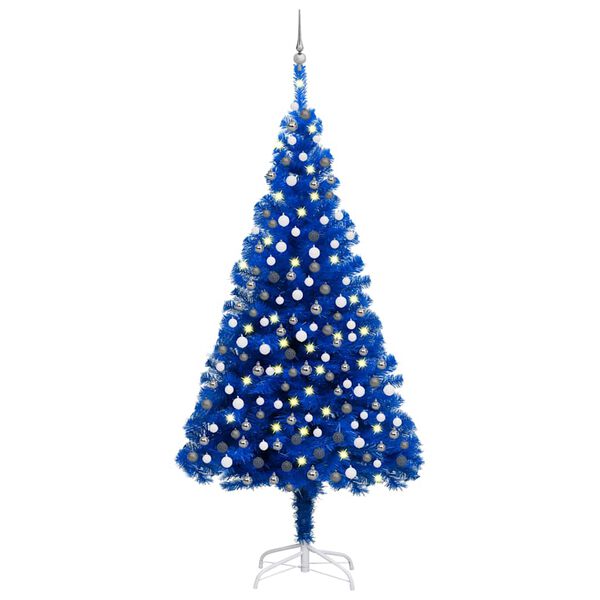 vidaXL K&uuml;nstlicher Weihnachtsbaum Beleuchtung & Kugeln Blau 240 cm