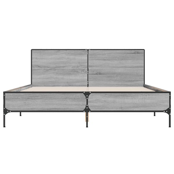 vidaXL Bettgestell Grau Sonoma 160x200 cm Holzwerkstoff und Metall