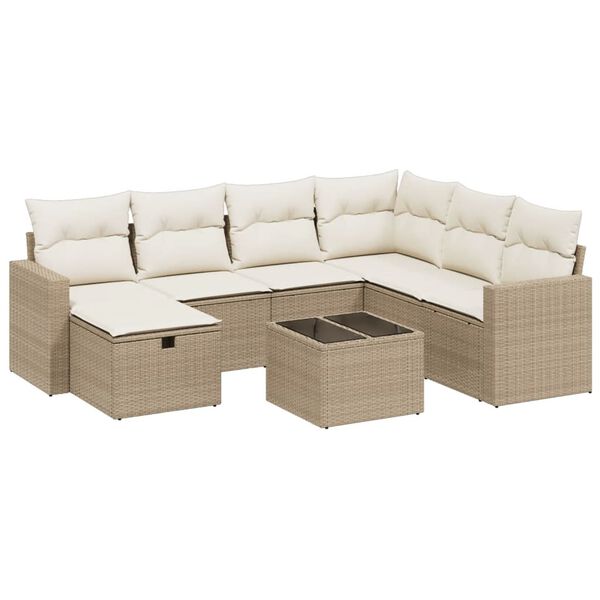 vidaXL 8-tlg. Garten-Sofagarnitur mit Kissen Beige Poly Rattan