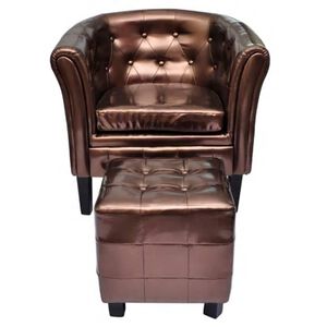 vidaXL Clubsessel mit Fu&szlig;hocker Braun Kunstleder