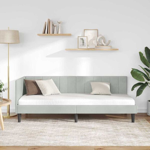 vidaXL Eckbettgestell mit Kopfteil Hellgrau 80 cm x 200 cm Samt