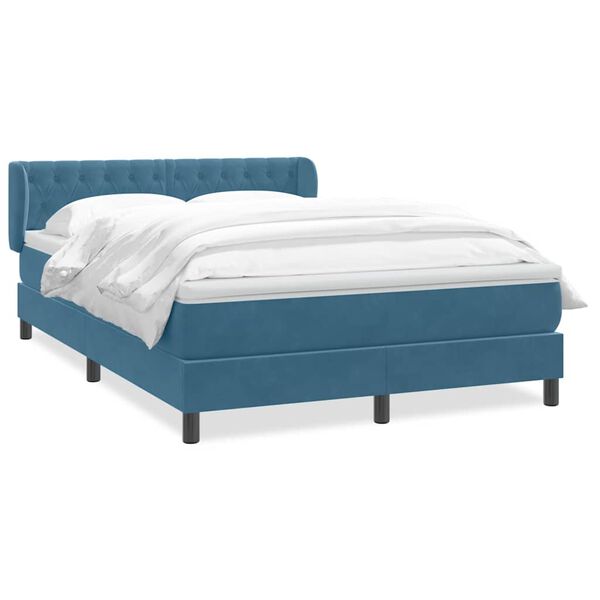 vidaXL Boxspringbett mit Matratze Dunkelblau 140x210 cm Samt