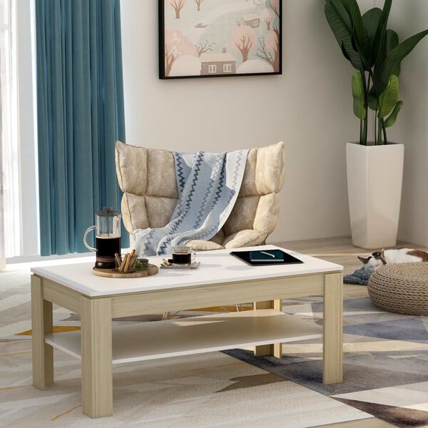 vidaXL Couchtisch Wei&szlig; und Sonoma-Eiche 110x60x47 cm Holzwerkstoff