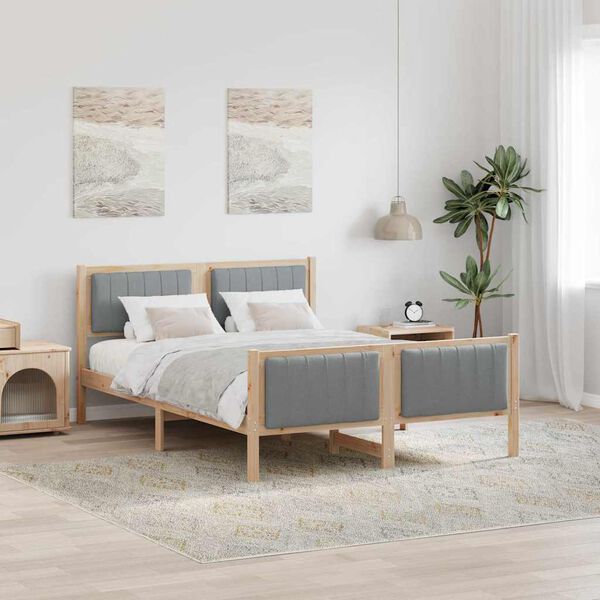 vidaXL Bettgestell Braun und hellgrau 140 x 190 cm Massivholz Kiefer