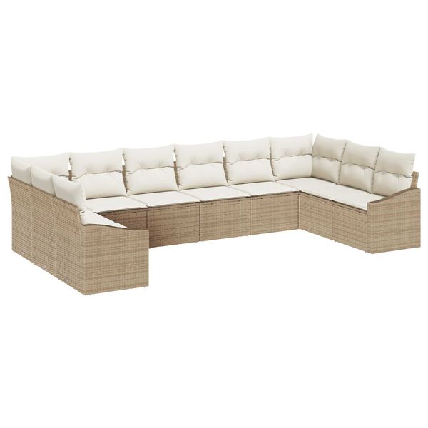 vidaXL Sofa Set mit Kissen 10 pcs Beige Poly Rattan