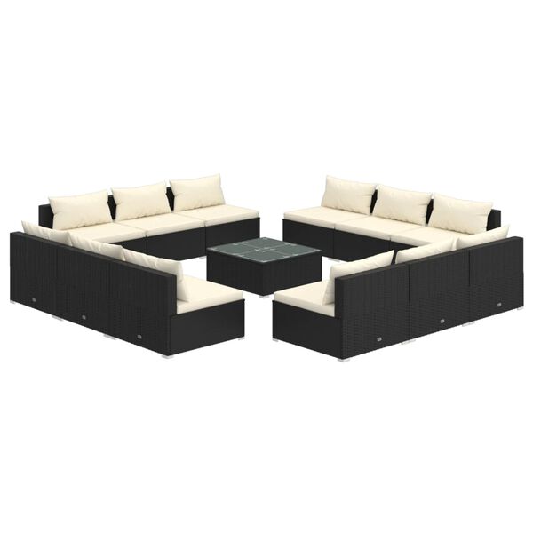 vidaXL 13-tlg. Garten-Lounge-Set mit Kissen Poly Rattan Schwarz