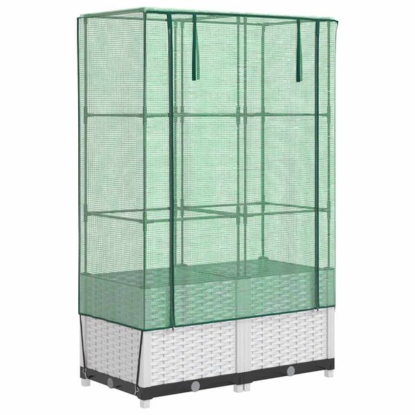 vidaXL Hochbeet mit Gew&auml;chshaus-Aufsatz Rattan-Optik 80x40x138 cm