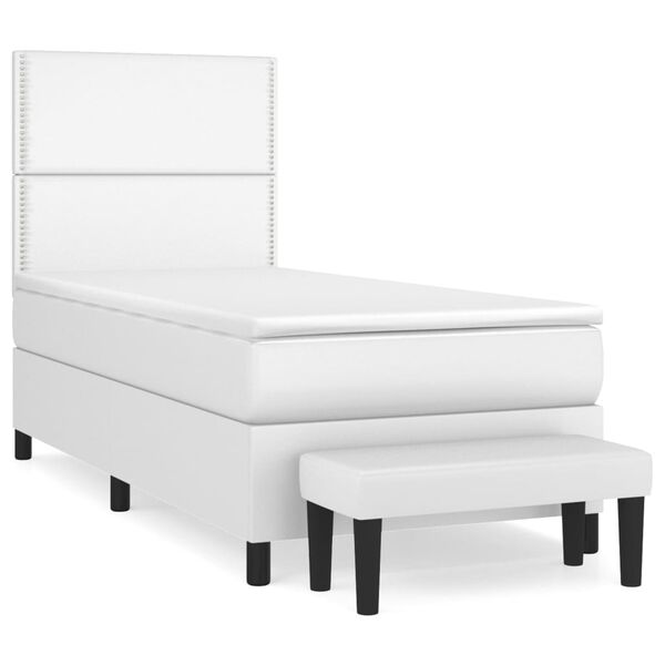 vidaXL Boxspringbett mit Matratze Wei&szlig; 90x190 cm Kunstleder