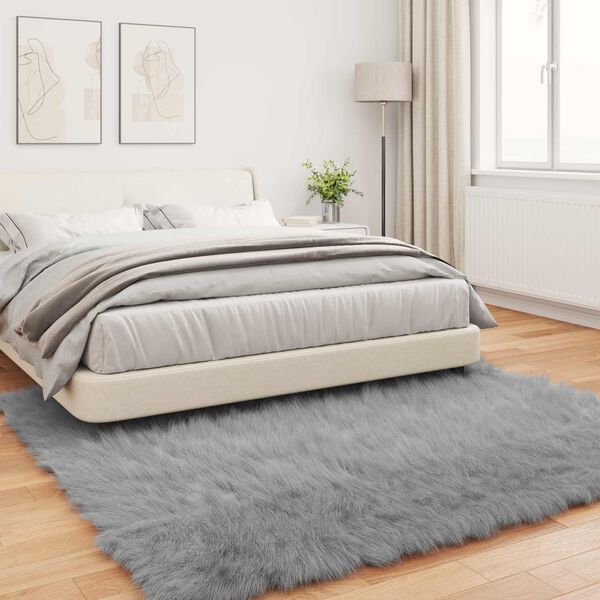 vidaXL Kunstschaffell Teppich Tafalla Grau 200 x 200 cm Polyester