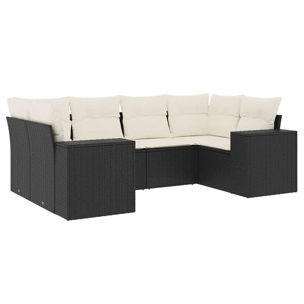 vidaXL 6-tlg. Garten-Sofagarnitur mit Kissen Schwarz Poly Rattan