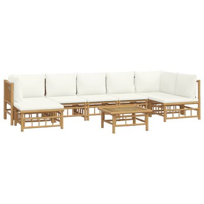 vidaXL 8-tlg. Garten-Lounge-Set mit Cremeweißen Kissen Bambus