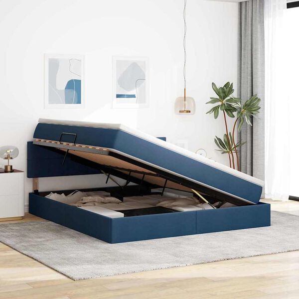 vidaXL Bett mit Stauraum und LED mit Matratze Blau 180 x 200 cm Stoff