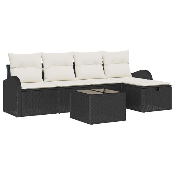 vidaXL Garten-Sofa-Set mit Kissen 6 pcs Schwarz Poly Rattan